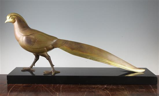 Lucien Gibert. An Art Deco patinated bronze model of a pheasant, 27.75in.